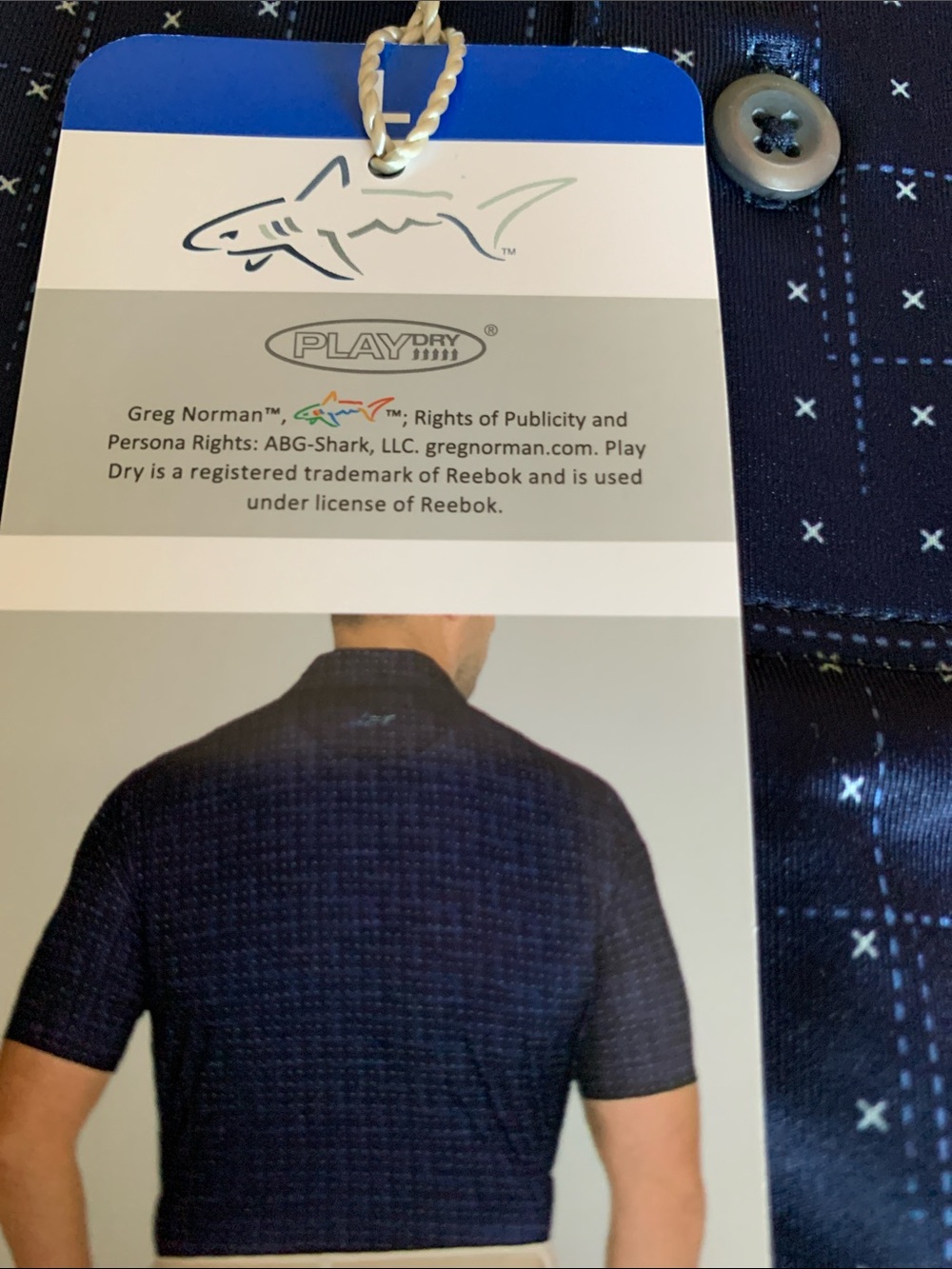 Greg Norman Collection Navy Polo with Micro Cross Pattern - Picture 3 of 8